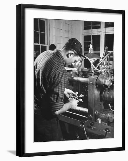 Man Working with Molded Plastics at Barton Molding Co-Hansel Mieth-Framed Premium Photographic Print