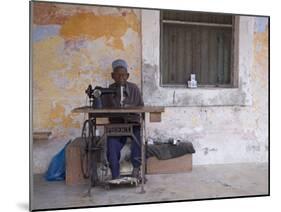 Man Works His Sewing Machine on Ibo Island, Part of the Quirimbas Archipelago, Mozambique-Julian Love-Mounted Photographic Print