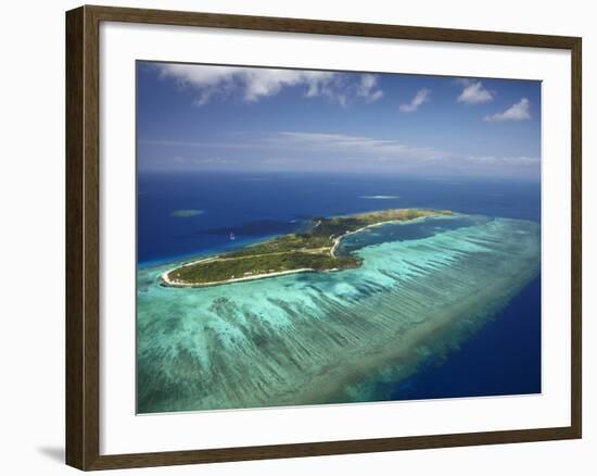 Mana Island and Coral Reef, Mamanuca Islands, Fiji-David Wall-Framed Photographic Print