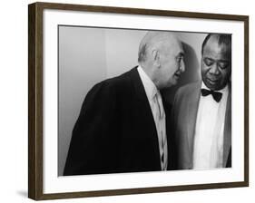 Manager Joe Glaser Conferring with Client, Musician Louis Armstrong, after a Concert-null-Framed Premium Photographic Print