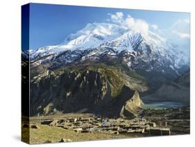 Manang Village and Annapurna Himalayan Range, Marsyangdi River Valley, Gandaki, Nepal-Jochen Schlenker-Stretched Canvas