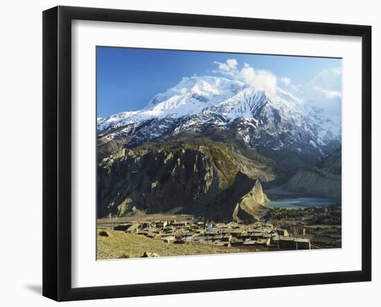 Manang Village and Annapurna Himalayan Range, Marsyangdi River Valley, Gandaki, Nepal-Jochen Schlenker-Framed Premium Photographic Print