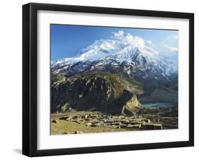 Manang Village and Annapurna Himalayan Range, Marsyangdi River Valley, Gandaki, Nepal-Jochen Schlenker-Framed Premium Photographic Print