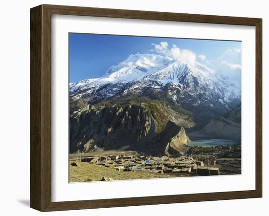 Manang Village and Annapurna Himalayan Range, Marsyangdi River Valley, Gandaki, Nepal-Jochen Schlenker-Framed Photographic Print