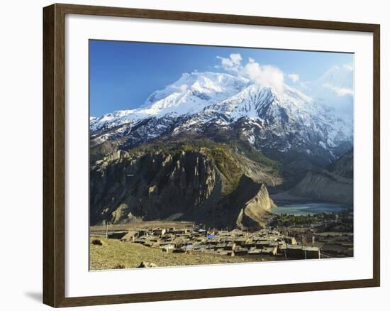 Manang Village and Annapurna Himalayan Range, Marsyangdi River Valley, Gandaki, Nepal-Jochen Schlenker-Framed Photographic Print