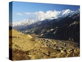 Manang Village and Annapurna Himalayan Range, Marsyangdi River Valley, Gandaki, Nepal-Jochen Schlenker-Stretched Canvas