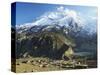 Manang Village and Annapurna Himalayan Range, Marsyangdi River Valley, Gandaki, Nepal-Jochen Schlenker-Stretched Canvas