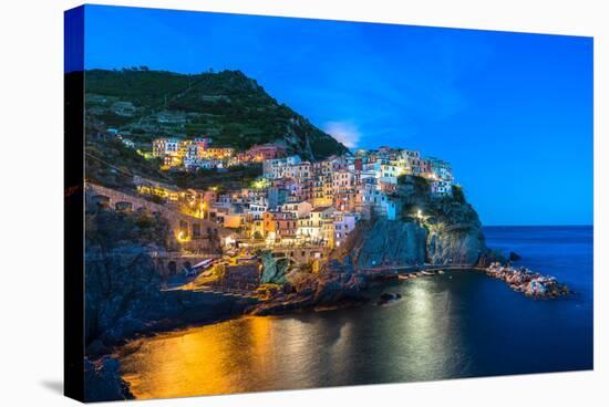 Manarola, Cinque Terre at Twilight-Fadi Al-Barghouthy-Stretched Canvas