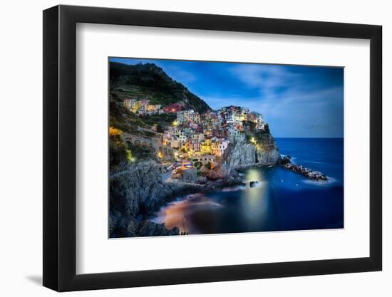 Manarola Night, Cinque Terre, Liguria, Italy-George Oze-Framed Photographic Print