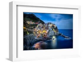 Manarola Night, Cinque Terre, Liguria, Italy-George Oze-Framed Photographic Print