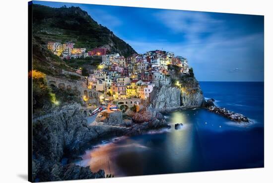 Manarola Night, Cinque Terre, Liguria, Italy-George Oze-Stretched Canvas