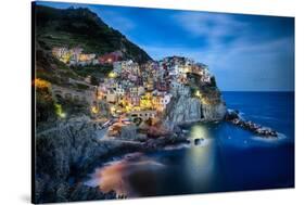 Manarola Night, Cinque Terre, Liguria, Italy-George Oze-Stretched Canvas