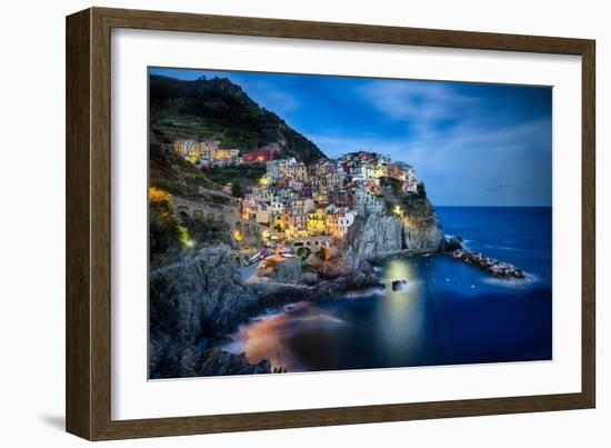 Manarola Night, Cinque Terre, Liguria, Italy-George Oze-Framed Photographic Print