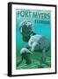 Manatees - Fort Myers, Florida-Lantern Press-Framed Art Print
