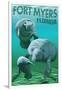 Manatees - Fort Myers, Florida-Lantern Press-Framed Art Print