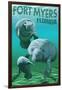 Manatees - Fort Myers, Florida-Lantern Press-Framed Art Print