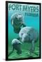 Manatees - Fort Myers, Florida-Lantern Press-Framed Art Print