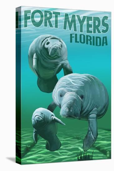 Manatees - Fort Myers, Florida-Lantern Press-Stretched Canvas