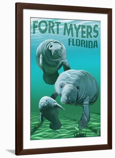 Manatees - Fort Myers, Florida-Lantern Press-Framed Art Print