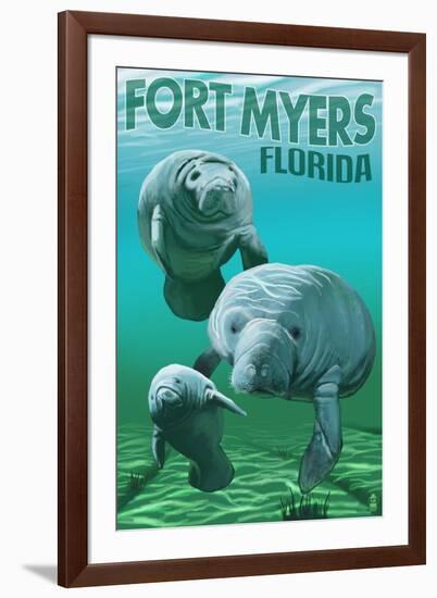 Manatees - Fort Myers, Florida-Lantern Press-Framed Art Print