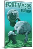 Manatees - Fort Myers, Florida-Lantern Press-Mounted Art Print