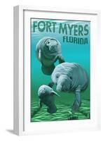 Manatees - Fort Myers, Florida-Lantern Press-Framed Art Print