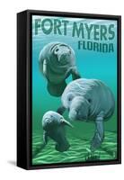 Manatees - Fort Myers, Florida-Lantern Press-Framed Stretched Canvas