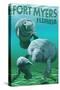 Manatees - Fort Myers, Florida-Lantern Press-Stretched Canvas