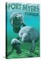 Manatees - Fort Myers, Florida-Lantern Press-Stretched Canvas