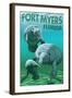 Manatees - Fort Myers, Florida-Lantern Press-Framed Art Print