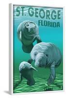 Manatees - St. George, Florida-Lantern Press-Framed Art Print