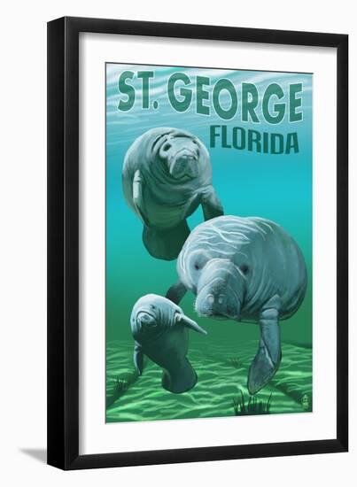 Manatees - St. George, Florida-Lantern Press-Framed Art Print