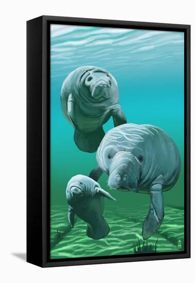 Manatees-Lantern Press-Framed Stretched Canvas