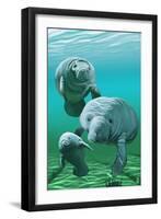 Manatees-Lantern Press-Framed Art Print