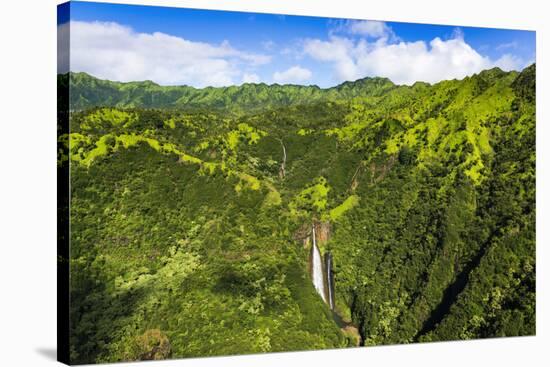 Manawaiopuna Falls (aerial) also known as Jurassic Park Falls, Hanapepe Valley, Kauai, Hawaii, USA.-Russ Bishop-Stretched Canvas