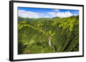 Manawaiopuna Falls (aerial) also known as Jurassic Park Falls, Hanapepe Valley, Kauai, Hawaii, USA.-Russ Bishop-Framed Photographic Print