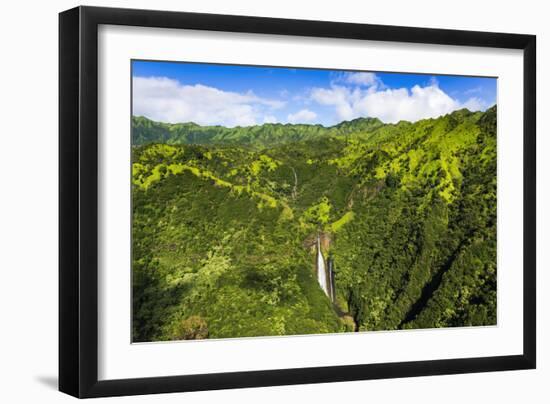 Manawaiopuna Falls (aerial) also known as Jurassic Park Falls, Hanapepe Valley, Kauai, Hawaii, USA.-Russ Bishop-Framed Photographic Print