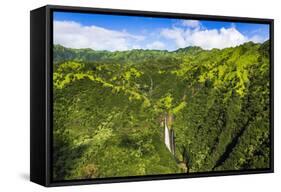 Manawaiopuna Falls (aerial) also known as Jurassic Park Falls, Hanapepe Valley, Kauai, Hawaii, USA.-Russ Bishop-Framed Stretched Canvas