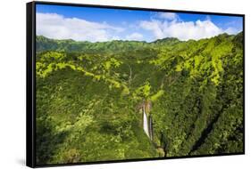 Manawaiopuna Falls (aerial) also known as Jurassic Park Falls, Hanapepe Valley, Kauai, Hawaii, USA.-Russ Bishop-Framed Stretched Canvas