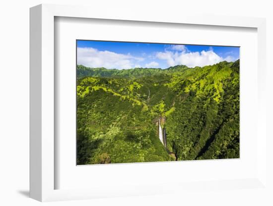 Manawaiopuna Falls (aerial) also known as Jurassic Park Falls, Hanapepe Valley, Kauai, Hawaii, USA.-Russ Bishop-Framed Photographic Print