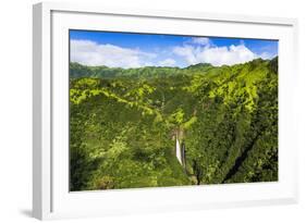 Manawaiopuna Falls (aerial) also known as Jurassic Park Falls, Hanapepe Valley, Kauai, Hawaii, USA.-Russ Bishop-Framed Photographic Print