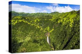 Manawaiopuna Falls (aerial) also known as Jurassic Park Falls, Hanapepe Valley, Kauai, Hawaii, USA.-Russ Bishop-Stretched Canvas