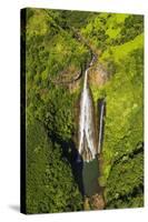 Manawaiopuna Falls (aerial) also known as Jurassic Park Falls, Hanapepe Valley, Kauai, Hawaii, USA.-Russ Bishop-Stretched Canvas