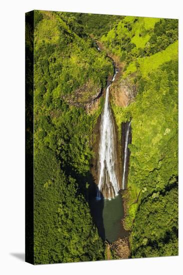 Manawaiopuna Falls (aerial) also known as Jurassic Park Falls, Hanapepe Valley, Kauai, Hawaii, USA.-Russ Bishop-Stretched Canvas