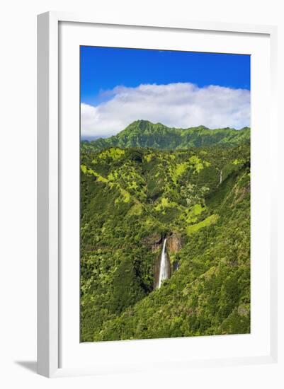 Manawaiopuna Falls (aerial) also known as Jurassic Park Falls, Hanapepe Valley, Kauai, Hawaii, USA.-Russ Bishop-Framed Photographic Print