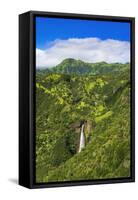 Manawaiopuna Falls (aerial) also known as Jurassic Park Falls, Hanapepe Valley, Kauai, Hawaii, USA.-Russ Bishop-Framed Stretched Canvas