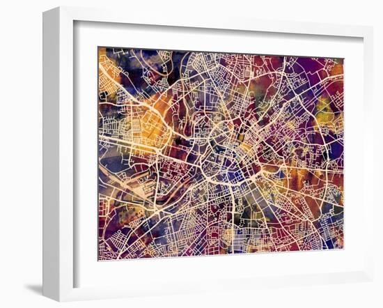 Manchester England City Street Map-Michael Tompsett-Framed Art Print