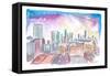 Manchester England Spectacular Skyline At Sunset-M. Bleichner-Framed Stretched Canvas