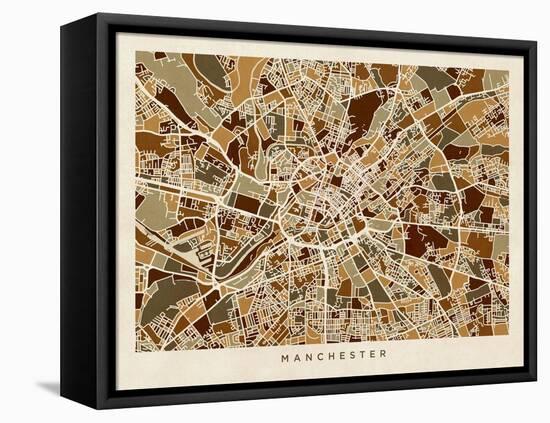 Manchester England Street Map-Michael Tompsett-Framed Stretched Canvas