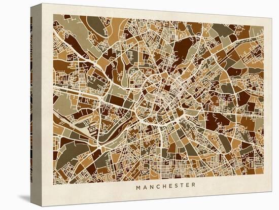 Manchester England Street Map-Michael Tompsett-Stretched Canvas